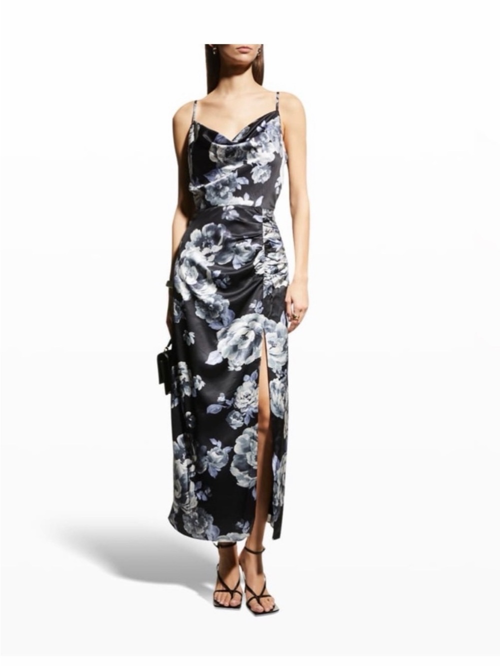 Milly Black Maxi Dress with Gray Floral Print